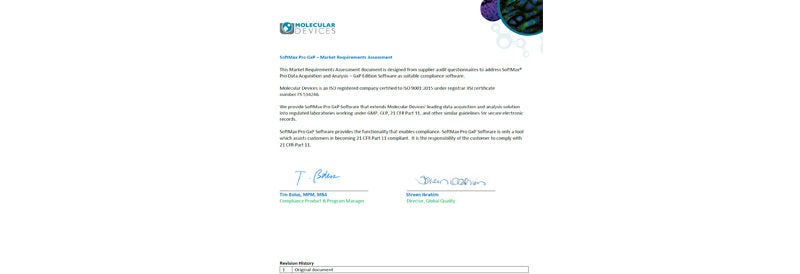 GxP Assessment Questionnaire for SoftMax Pro GxP Software