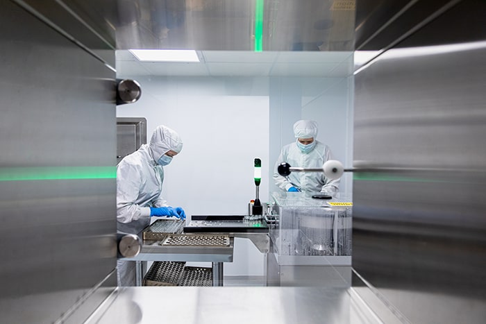 Scientists working on samples